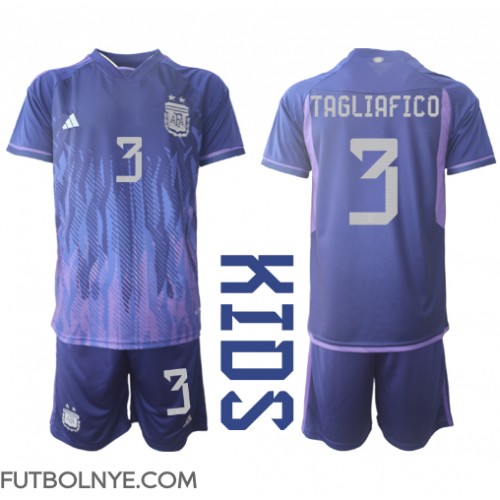 Camiseta Argentina Nicolas Tagliafico #3 Visitante Equipación para niños Mundial 2022 manga corta (+ pantalones cortos)